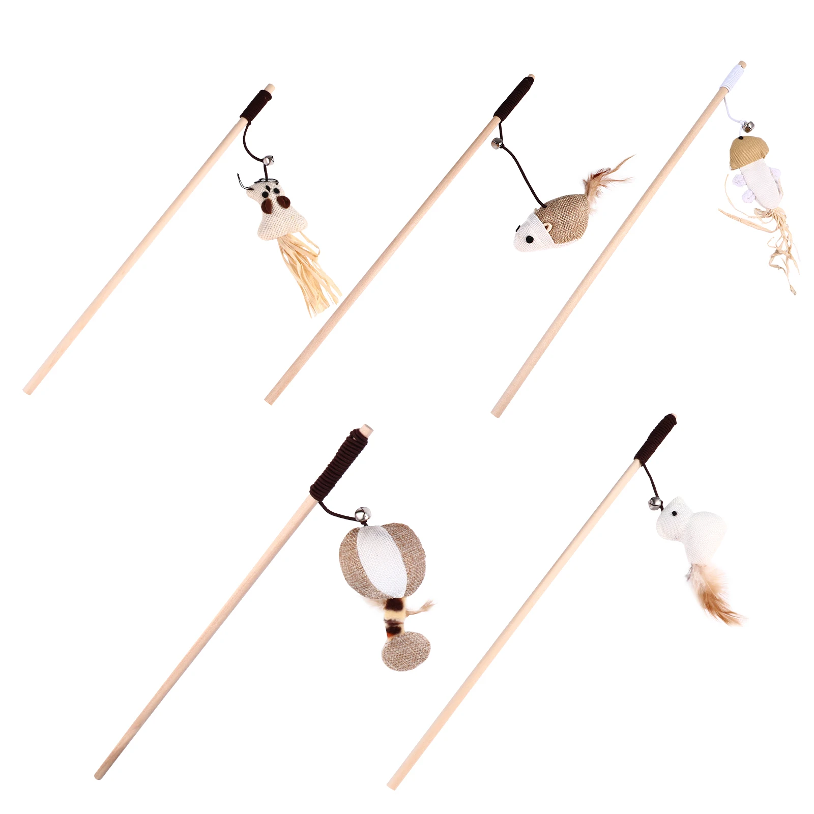 

5 Pcs Cat Toy Teaser Set Stick Interactive Toys Kitten for Indoor Beige Flirting