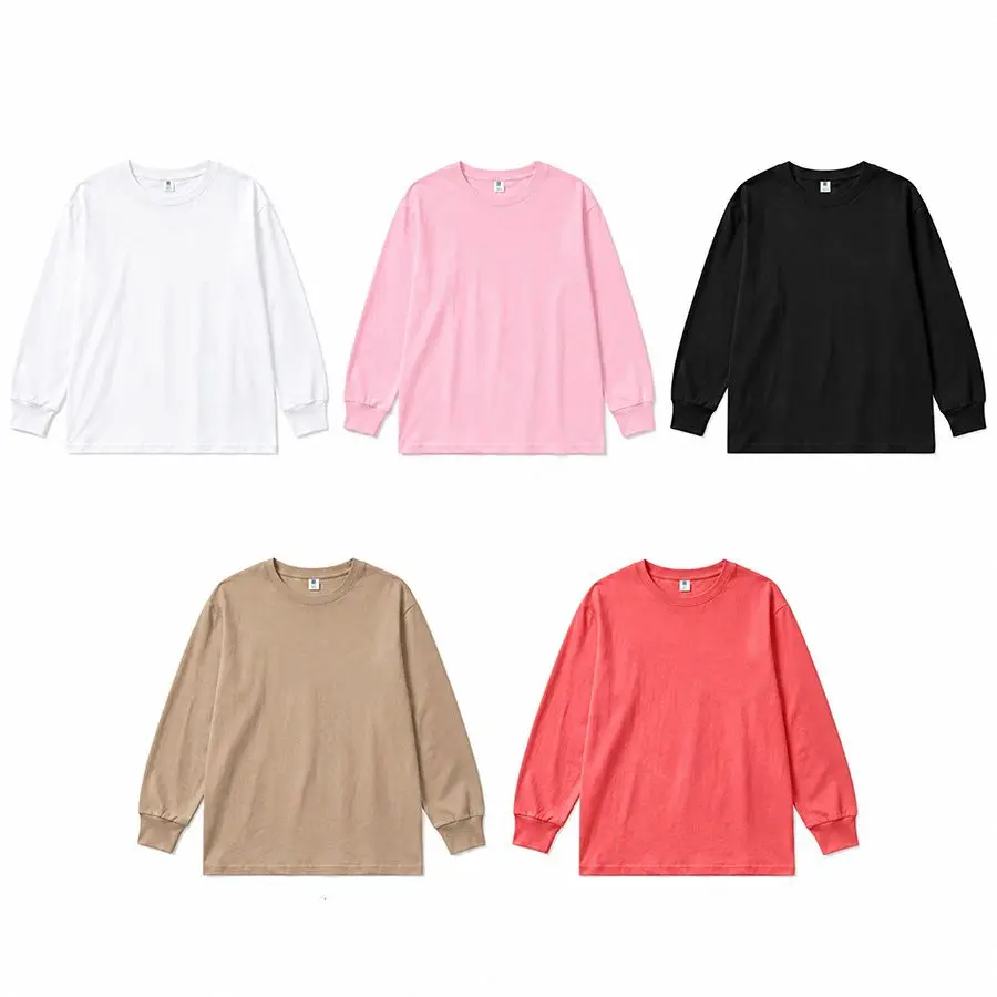 Girls Solid Color 100% Cotton Long Sleeve T Shirt Loose Crew Neck Plain Kids DIY Blank Tee Spring Autumn Undershirt