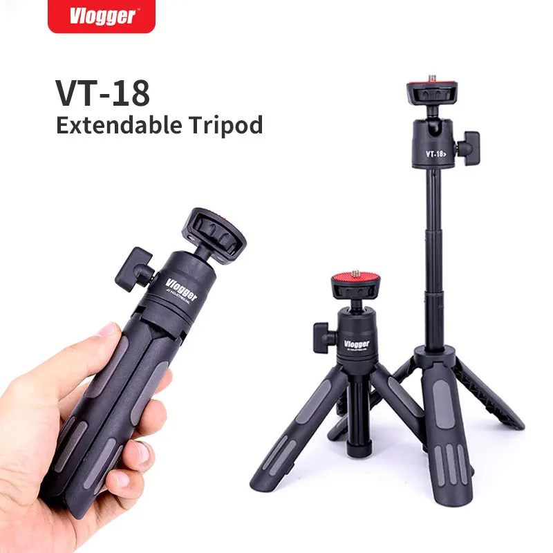 Vlogger VT-18 Extend Tripod Mini Portable Phone Vlog Tripod Kit for iPhone Sony Cameras LED Light