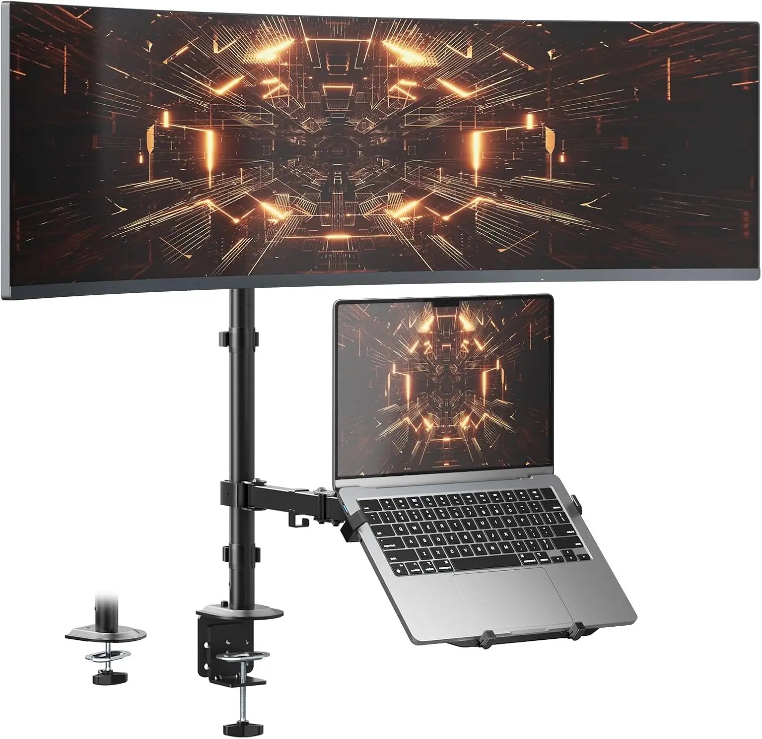 

Dual Monitor & Laptop Mount for 49" Screen & 18" Notebook, Fully Adjustable, Holds 44lbs, 2 Mounting Options