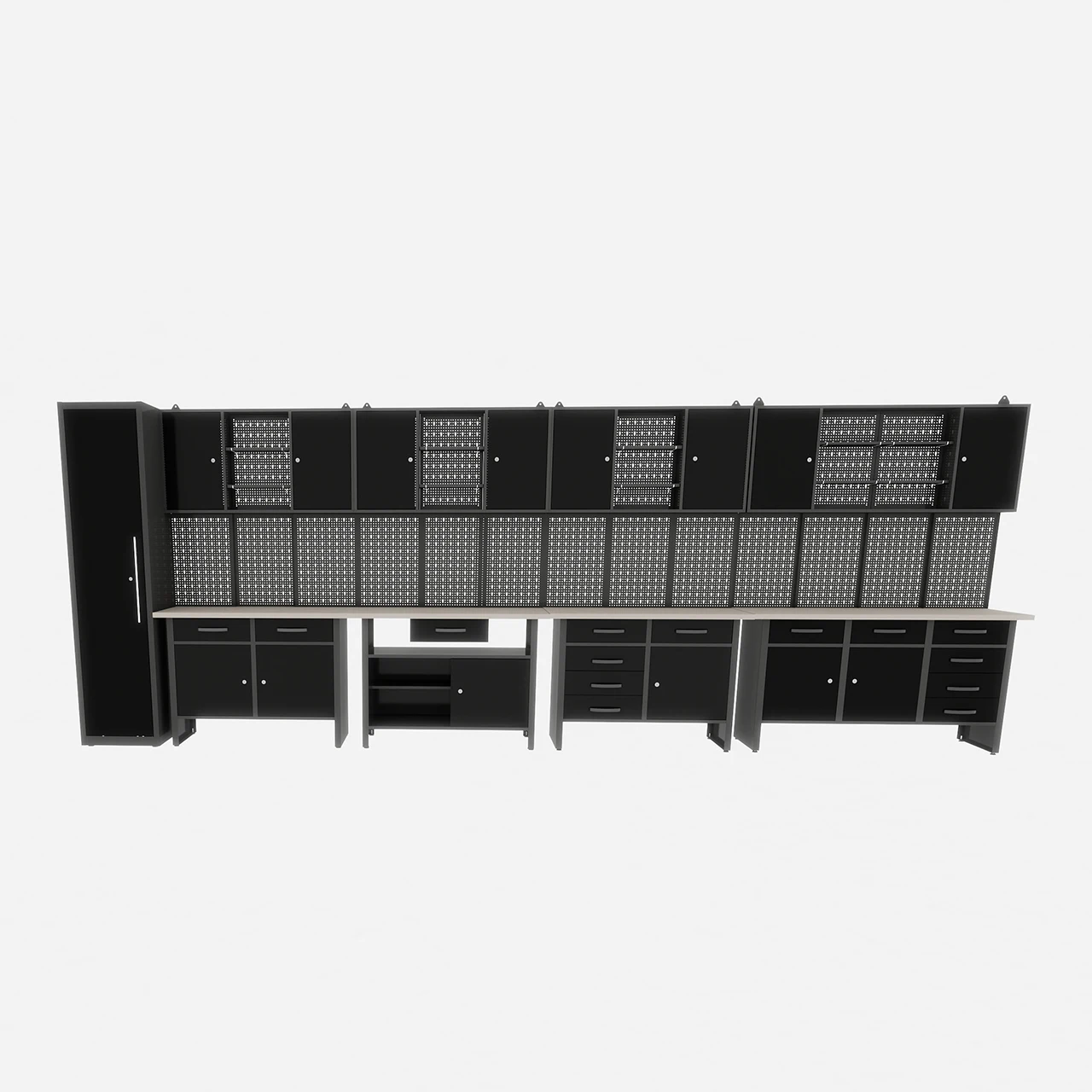 

Heavy Duty Steel Tool Cabinet with Workbench Industrial Storage System with Steel Workbench Modular Garage Mechanic Chest Pro