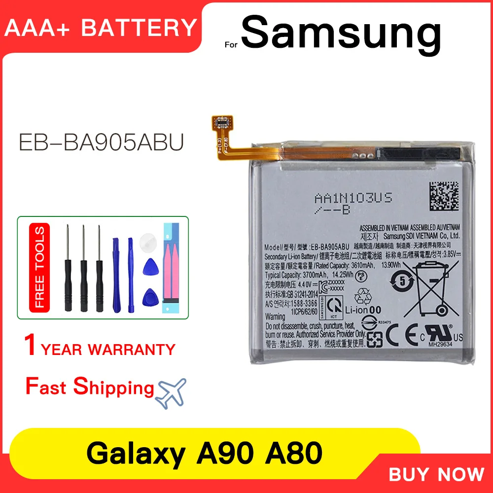 Genuine EB-BA905ABU 3700mAh Battery For Samsung Galaxy A90 A80 A805N SM-A905F SM-A8050 SM-A805F SM-A805F/DS Batteria  +Tools