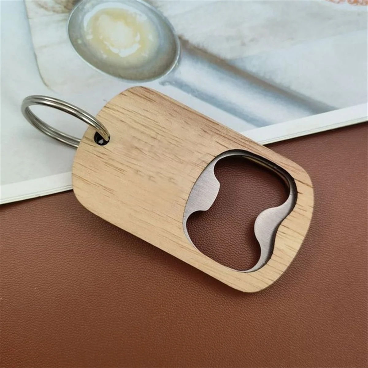 12Pack Wood Bottle Opener Wooden Keychain Bottle Openers Blanks Wood Engraving Key Chains Key Tag for Home Kitchen Party