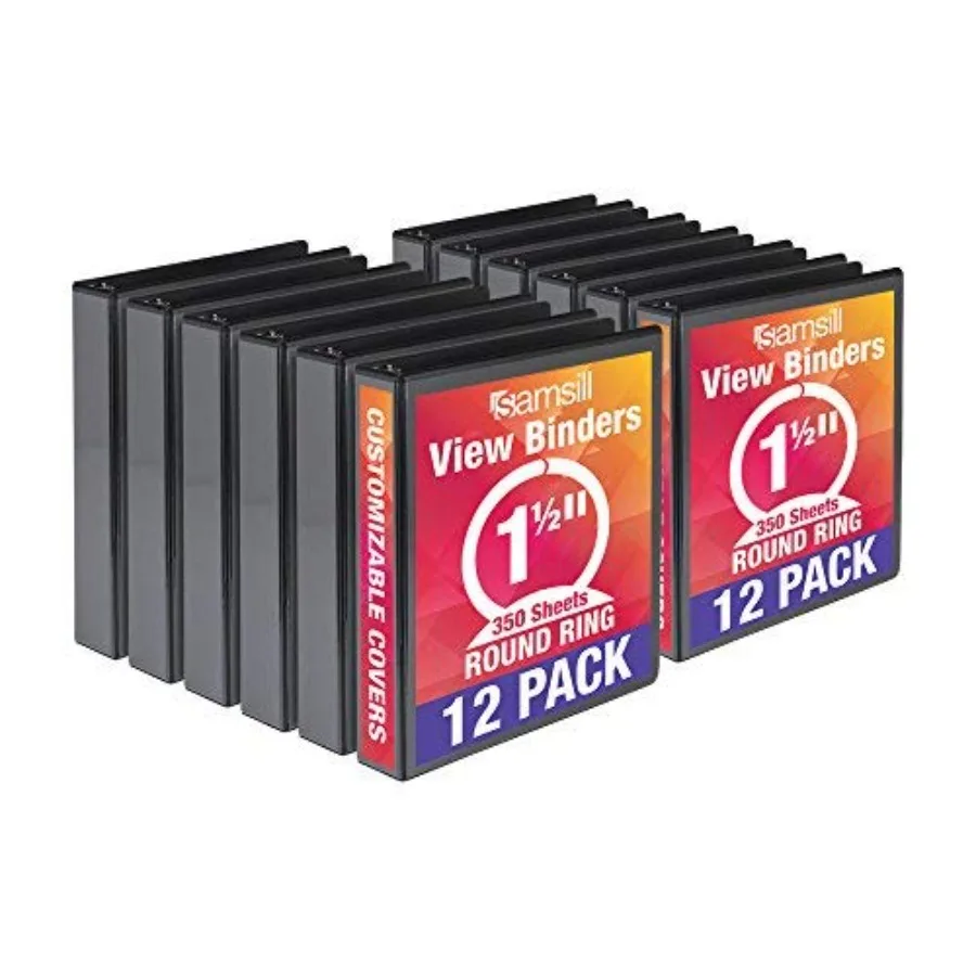 

5 Ring Binders Economy Round Ring Clear View Cover 5 Sheet Capacity - for School Home Office - Black Pack