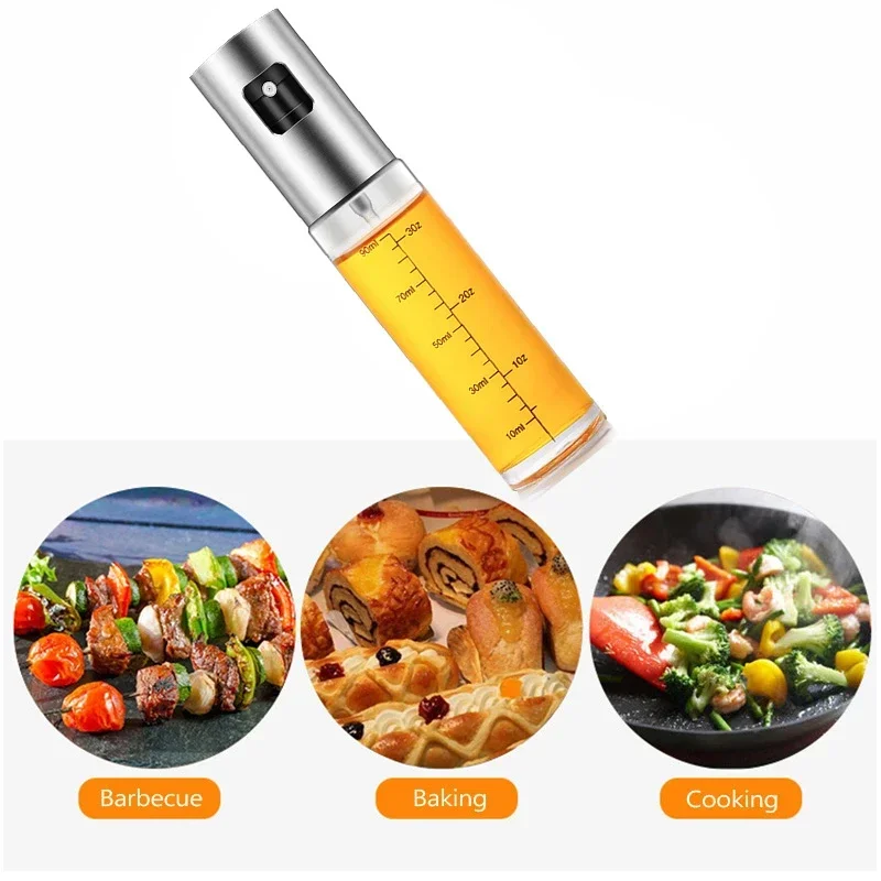 Pressing Typle BBQ Olive Oil Spray Glass Bottle with Scale for Kitchen Dispenser Bottle Squirt Container Oil Injection Pot 100ML