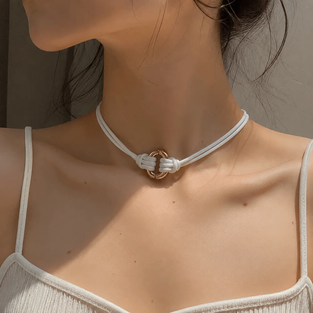 Bohemian Style Adjustable Clavicle Chain Minimalist Unique Braided Rope Necklace Mixed Color Handmade Knotted Choker Gift