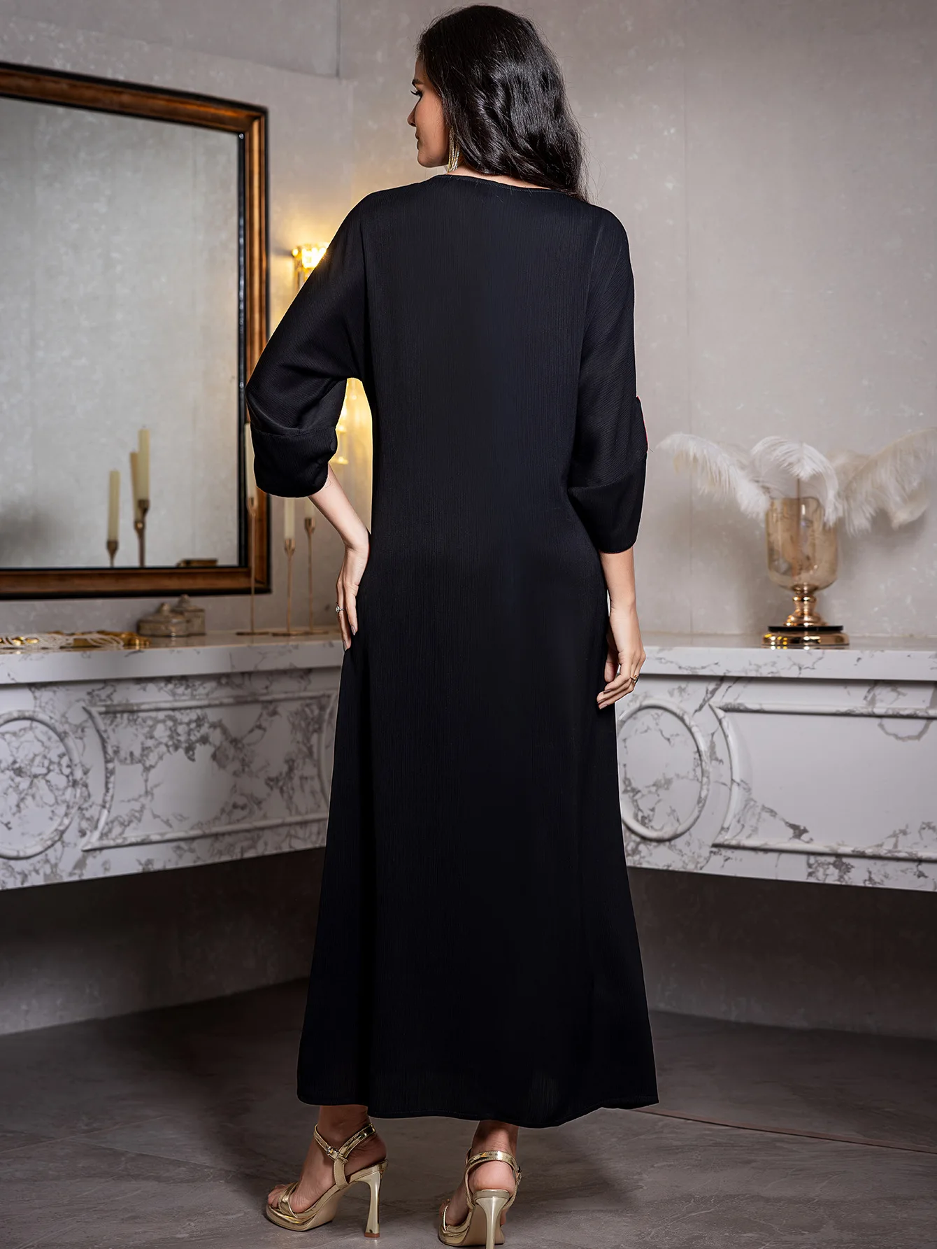 

UNI Ramadan Eid Черная мусульманская Абая Дубай Роскошный кафтан Скромное платье Исламский кафтан Марокаин Джеллаба Femme Абая для женщин