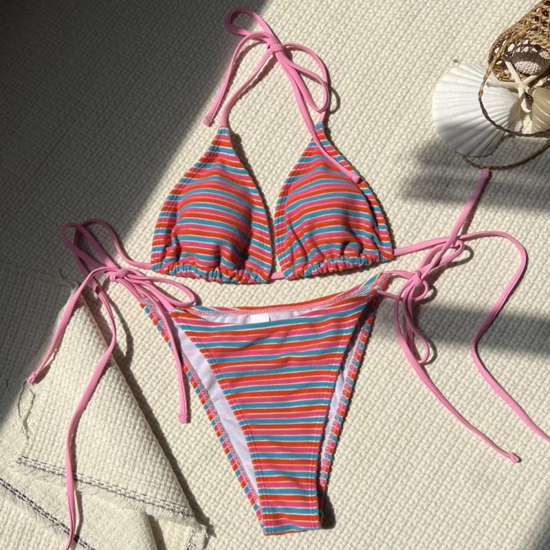 Bikinis sexis a rayas, trajes de baño para mujer, traje de baño Push Up para mujer, ropa de baño para playa, trajes de baño, conjunto de Bikini brasileño, bañista para piscina