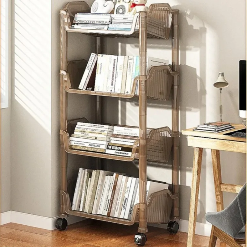 Plastic Movable Bookshelf with Wheels - Children's School Bag Storage Organizer, Compact Student Home Use Bookcase