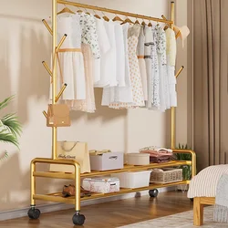 Roupas minimalistas Rack para Quarto, Metal Floor Hanger, Prateleiras De Vestuário, Armazenamento De Vestuário, Móveis De Jardim, Dourado