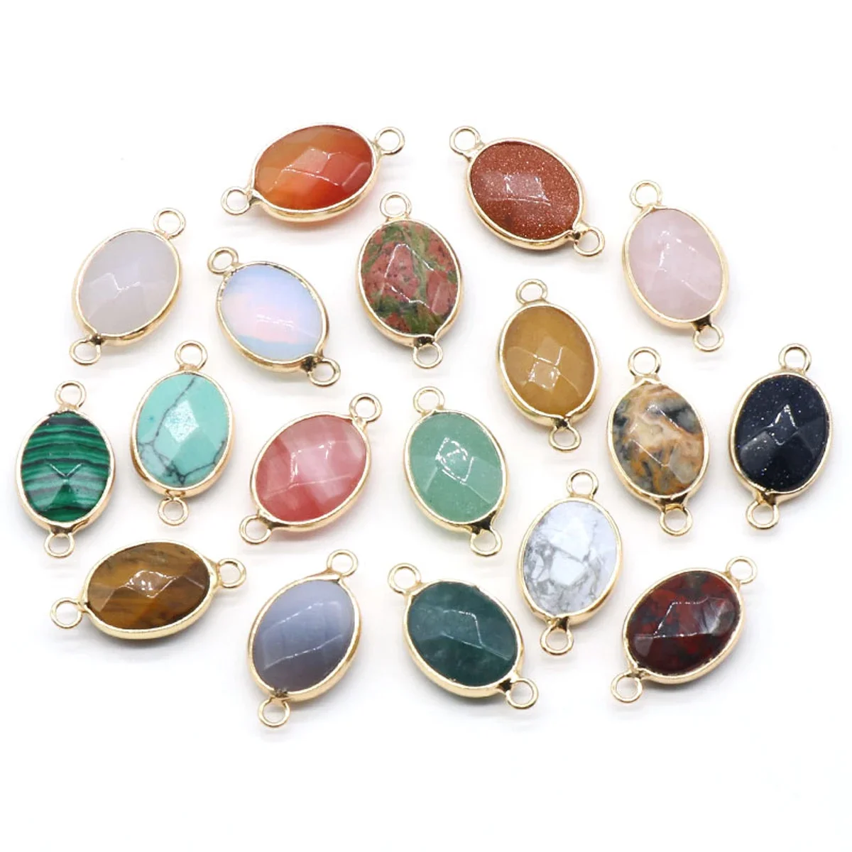 Natural Stone Crystal Double Hole Pendant Oval Shape Charms for Jewelry Making Supplies DIY Necklace Bracelet Accessory 25x13mm image 6