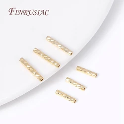 7/10MM Straight Tube Beads 18K Gold Plated Brass Metal Texture Tube Beads DIY Bracelet Necklace Making Supplies Accessories