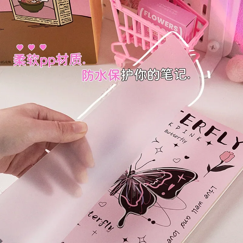 1 Pc Sweet Cool Notebook for Student Girl Retro American Style Butterfly Puppy Scrapbook Horizontal Inner Page Journal Notepad