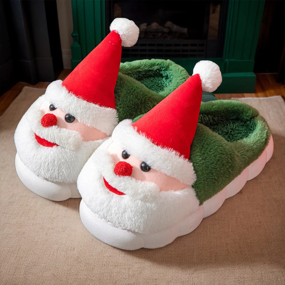 

Christmas Santa Claus Slippers Warm Slip-on House Shoes Anti Slip Flat Thermal Slippers Plush Santa Slippers for Indoor Bedroom