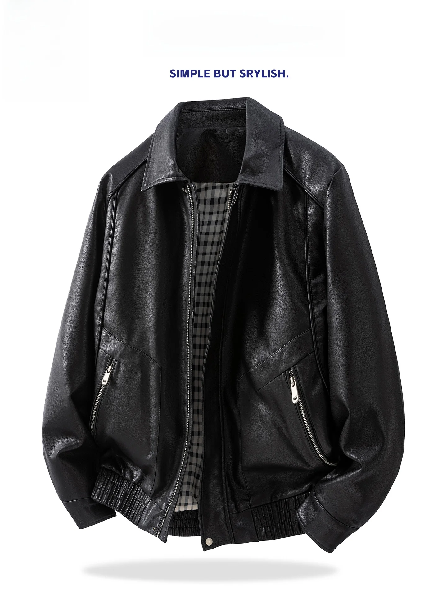 

Jeanswest Men's Leather Jaet Casual American Workwear Sle Autumn Spring High End Faion Outerwear Long Sve Zipper Clo...