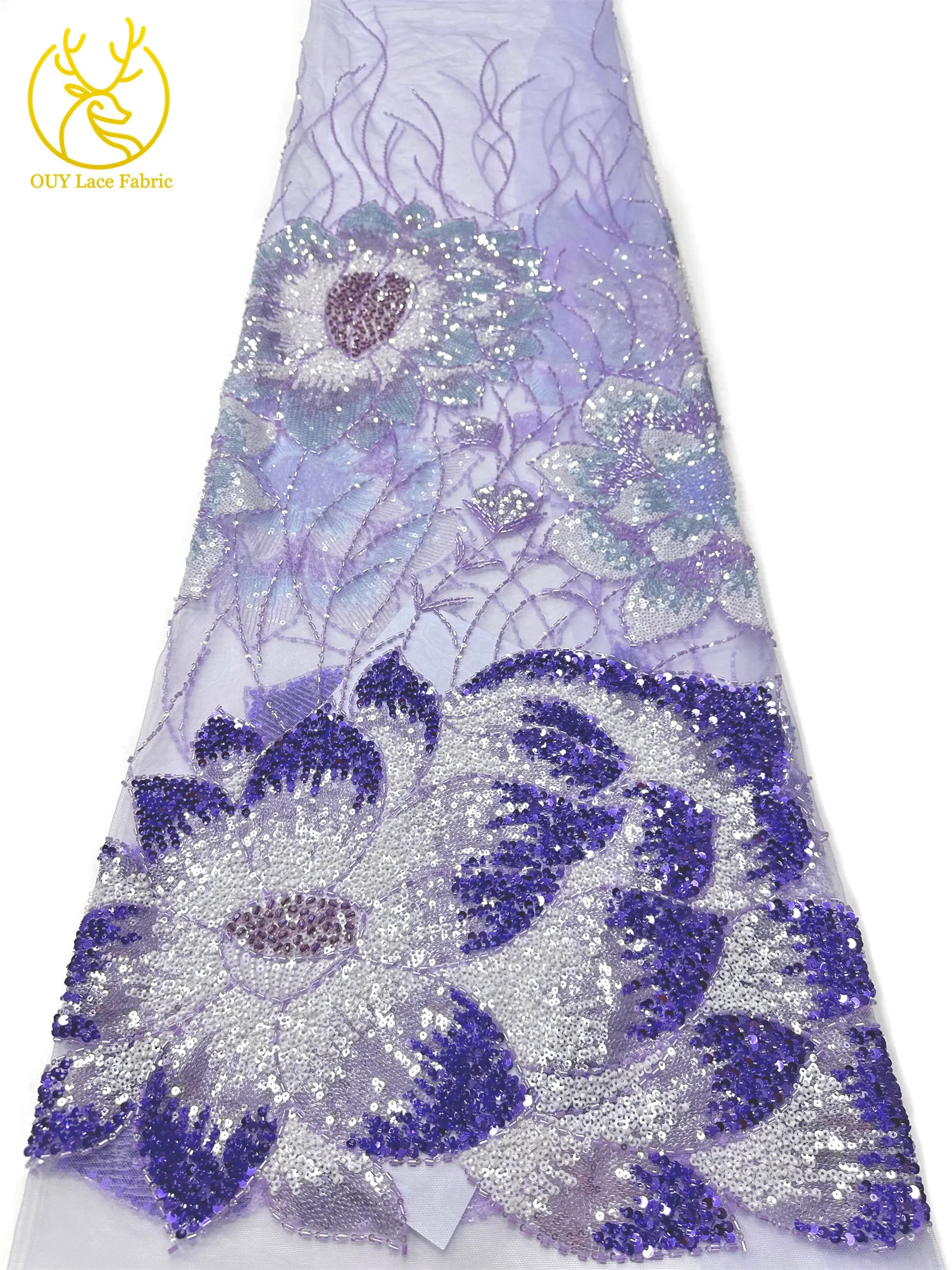 2026 Afrikanischer Bräutigam Bestickter Perlen-Spitzenstoff Modisches Design Französische Pailletten-Spitze Brautkleid Nähmaterial 5 Yards – Detail 28