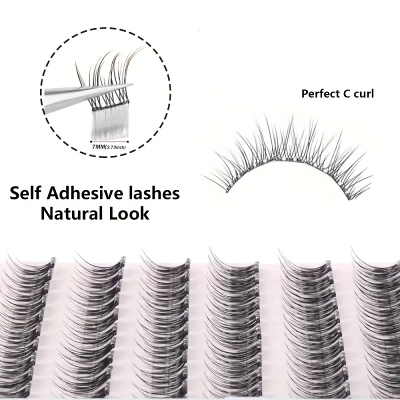 Estensioni ciglia autoadesive da 120 pezzi -0,07 mm di spessore, arricciatura a C, stile naturale, nessuna colla necessaria per ciglia fai da te, trucco adatto ai principianti