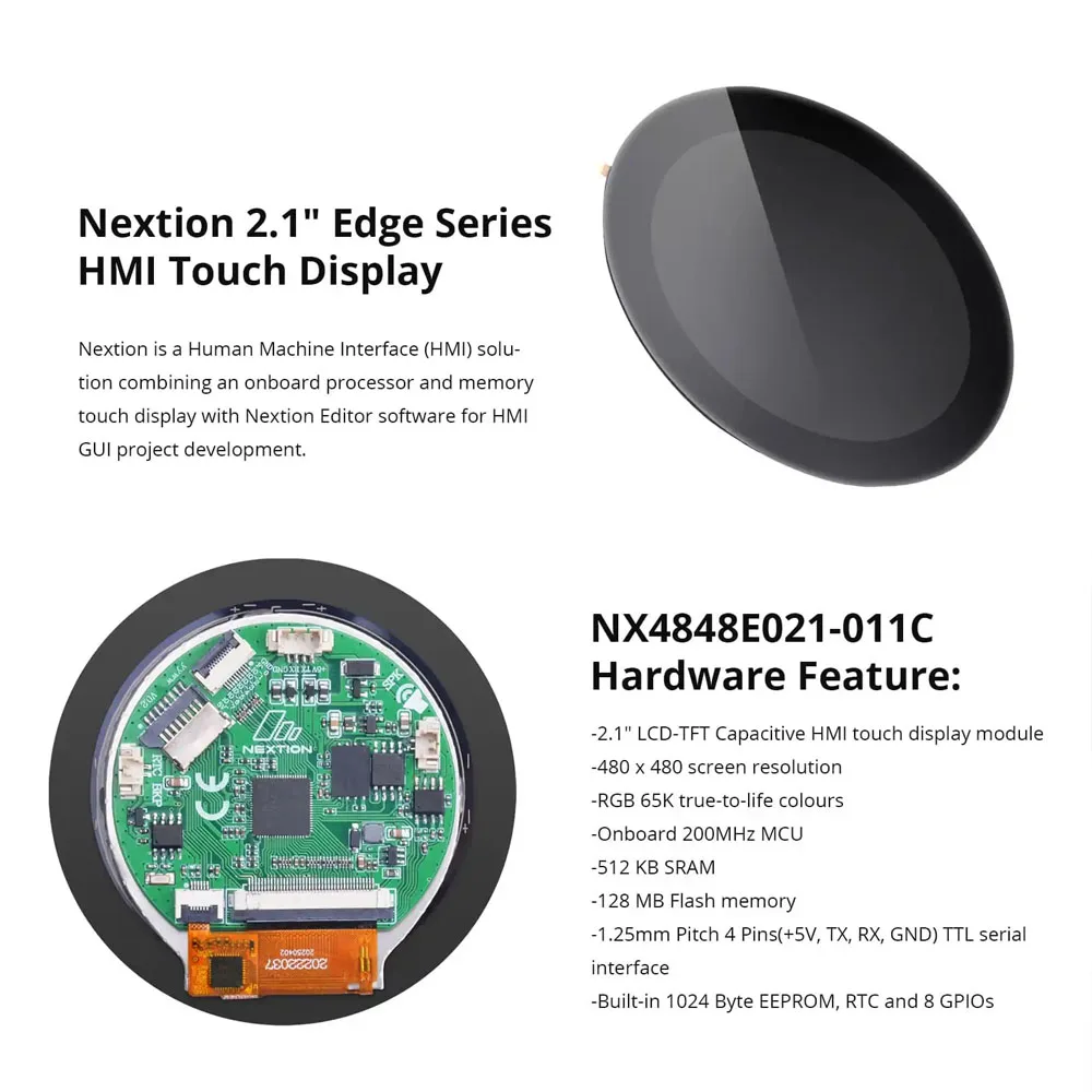 Nextion Edge HMI عرض NX4848E021-011C 2.1 "480 480*480 المسلسل UART جولة TFT IPS وحدة LCD شاشة لوحة اللمس بالسعة CTP #5