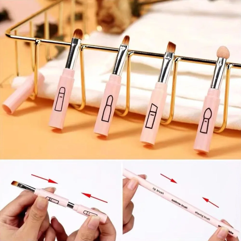 Travel Size 4 In 1 Makeup Brush With Plastic Handle Portable Eyeshadow Lip Brush Multi-use Makeup Tool