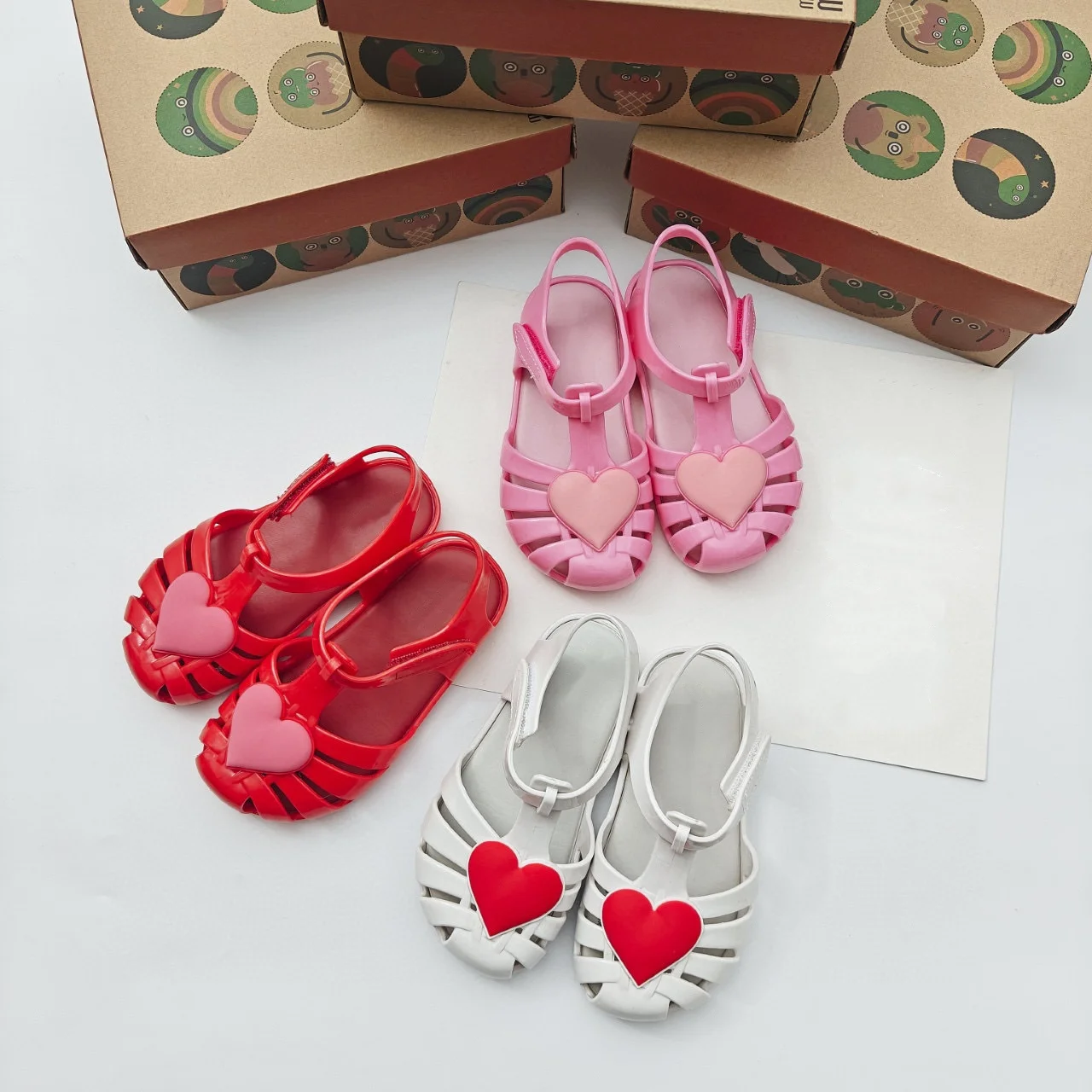 New Original Brand Children Heart Roma Summer Sandal Girl Fashion Flat Beach Shoes Kids Candy Color Shoes for Valentine's HMI211