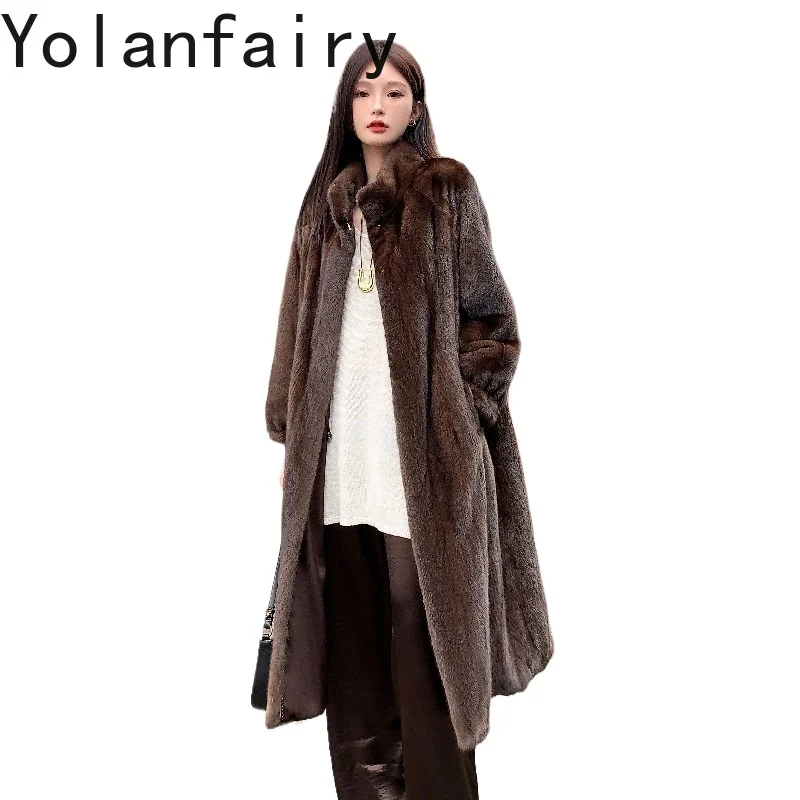 

YOLANFAIRY Genuine Mink Fur Jackets for Women Winter High-end Natural Fur Coat Stand Collar Warm Black Real Fur Coats Whole Mink