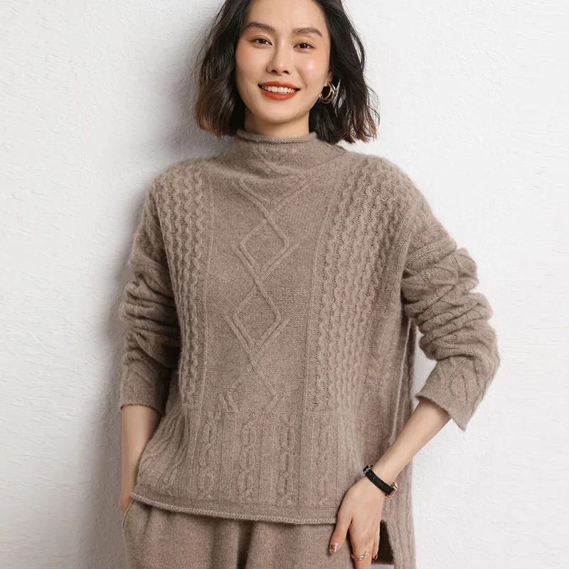 

2023 Hot Sale Autumn Winter Women's 100% Cashmere Sweater Fashion Casual Pullover Female Loose Large Size Thicken Knit Jumper