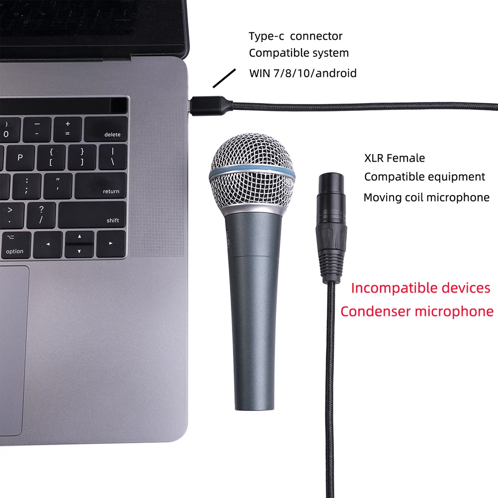 2/ Type-C to XLR 3 Pin Microphone Audio Cable Male To Female Mic Adapter for Windows 98SE/2000/XP/VISTA/Win 7 8 10