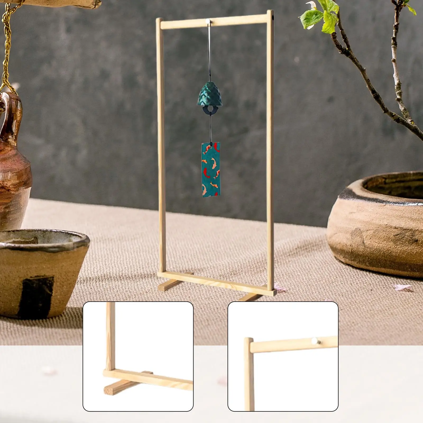 Wood Wind Chime Hanger Stand Multipurpose Gong Holder for Bedroom Tea Room Yoga Studio Indoor