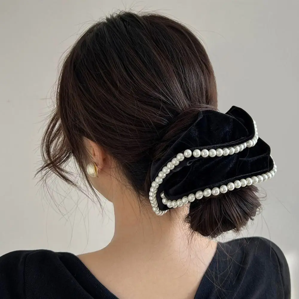 Scrunchies de terciopelo francés con perlas Vintage, cuerda para el cabello, diadema de colon grueso, Anillo para el cabello de temperamento Simple,