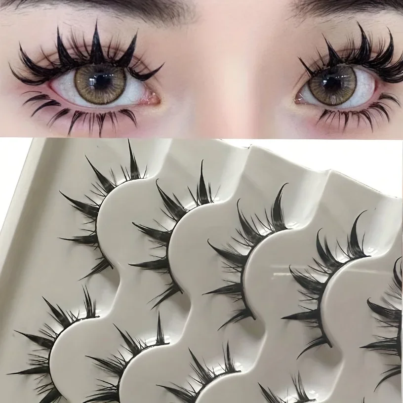 5 pares de pestañas caricatura, pestañas ojo de diablo de pura inocencia, pestañas postizas amplificadoras COS, libres de formaldehído, 5MM-5 2