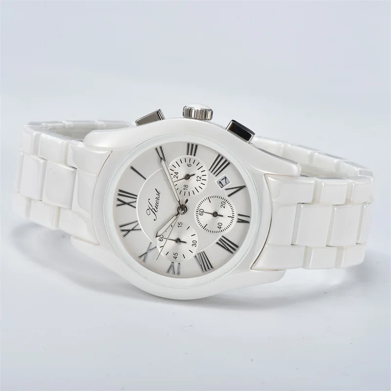 Men Women Ceramics Quartz Watch Triple Dial Wristwatch Simple Design Fashion Watch