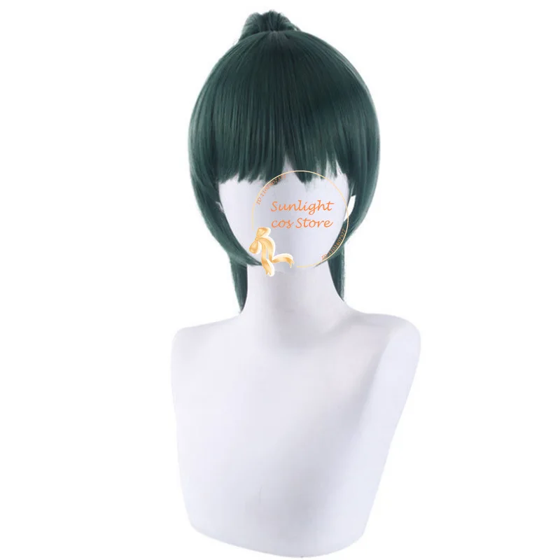 In Stock Anime Zenin Maki Wig Dark Green Maki Zenin Cosplay Wig Long Ponytail Heat Resistant Synthetic Hair Anime Cosplay Props