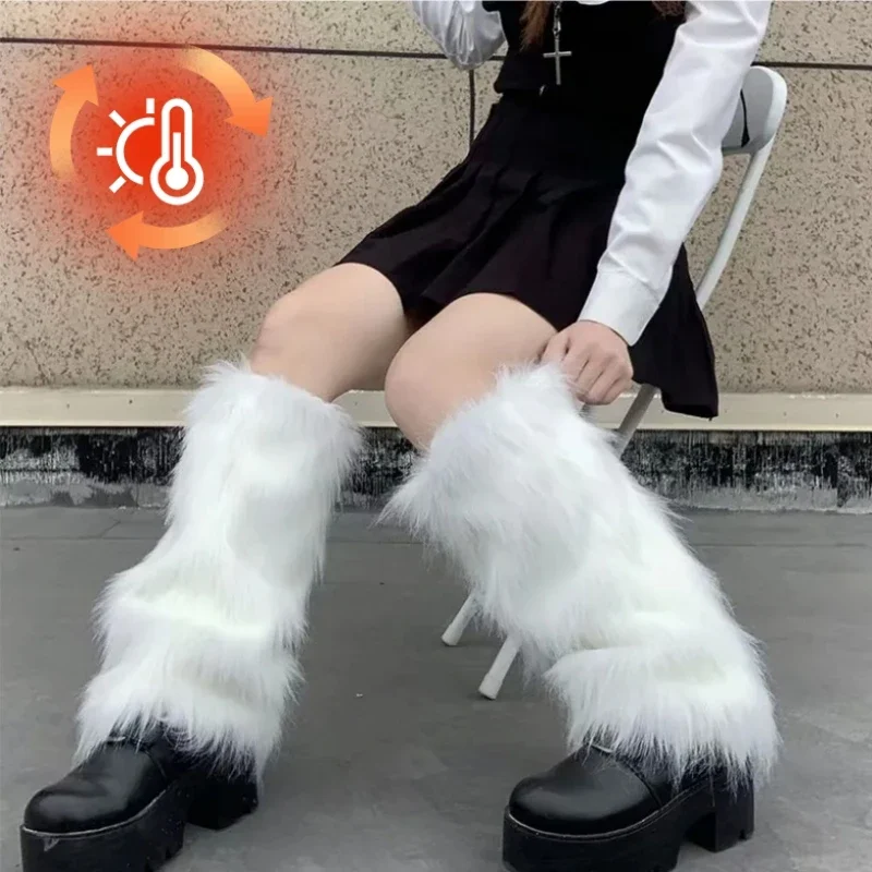 1 Pair Harajuku Faux Fur Leg Warmers Cozy Soft Boot Covers for Women Girls JK Lolita Punk Fall Winter Stockings Gift