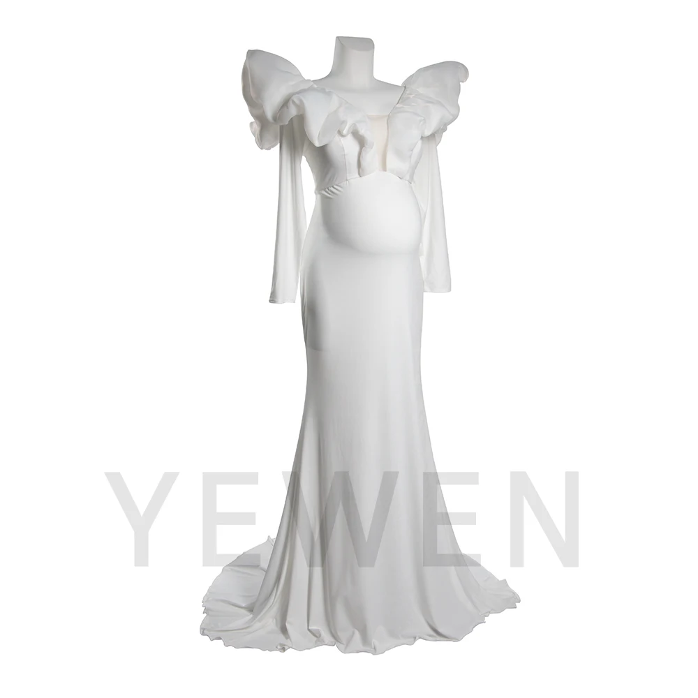 V Neck Maternity Photoshoot Dresses Long Sleeve Mermaid Photography Dresses for Baby Shower Pregnancy Photoshoot Outfit YW251002