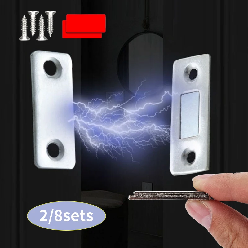 

2/8 комплектов дверных стопоров, магнитных всасывающих дверных доводчиков, невидимый дверной стопор, используемый для ящиков, раздвижных дверей гардероба.