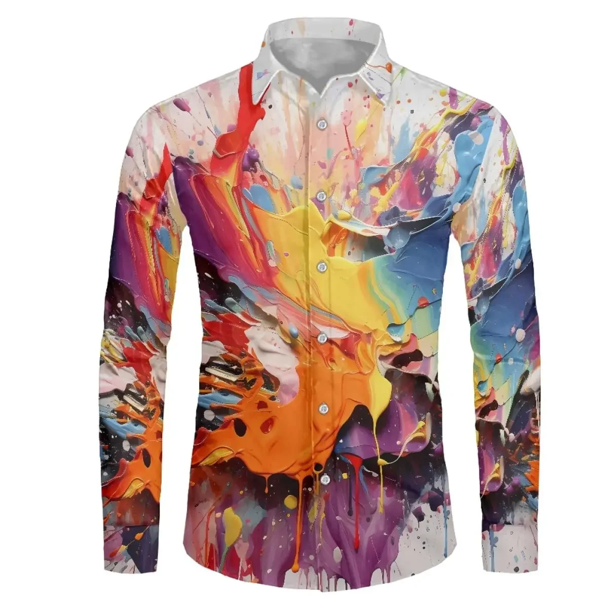 

Men's Shirt Regular Lapel Shirt Men's 3d Printing Watercolor Splash Printing Casual Street Long Sleeve Fashion Printed Shirt