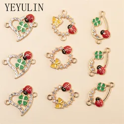YEYULIN 10 개/몫 혼합 스타일 무당 벌레 네 잎 클로버 하트 매력 커넥터 DIY 귀걸이 팔찌 쥬얼리 결과 만들기