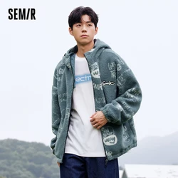 Semir Jacket Men Winter Fashion All-Over Print Faux Shearling Street Style Trendy Hooded Loose Top