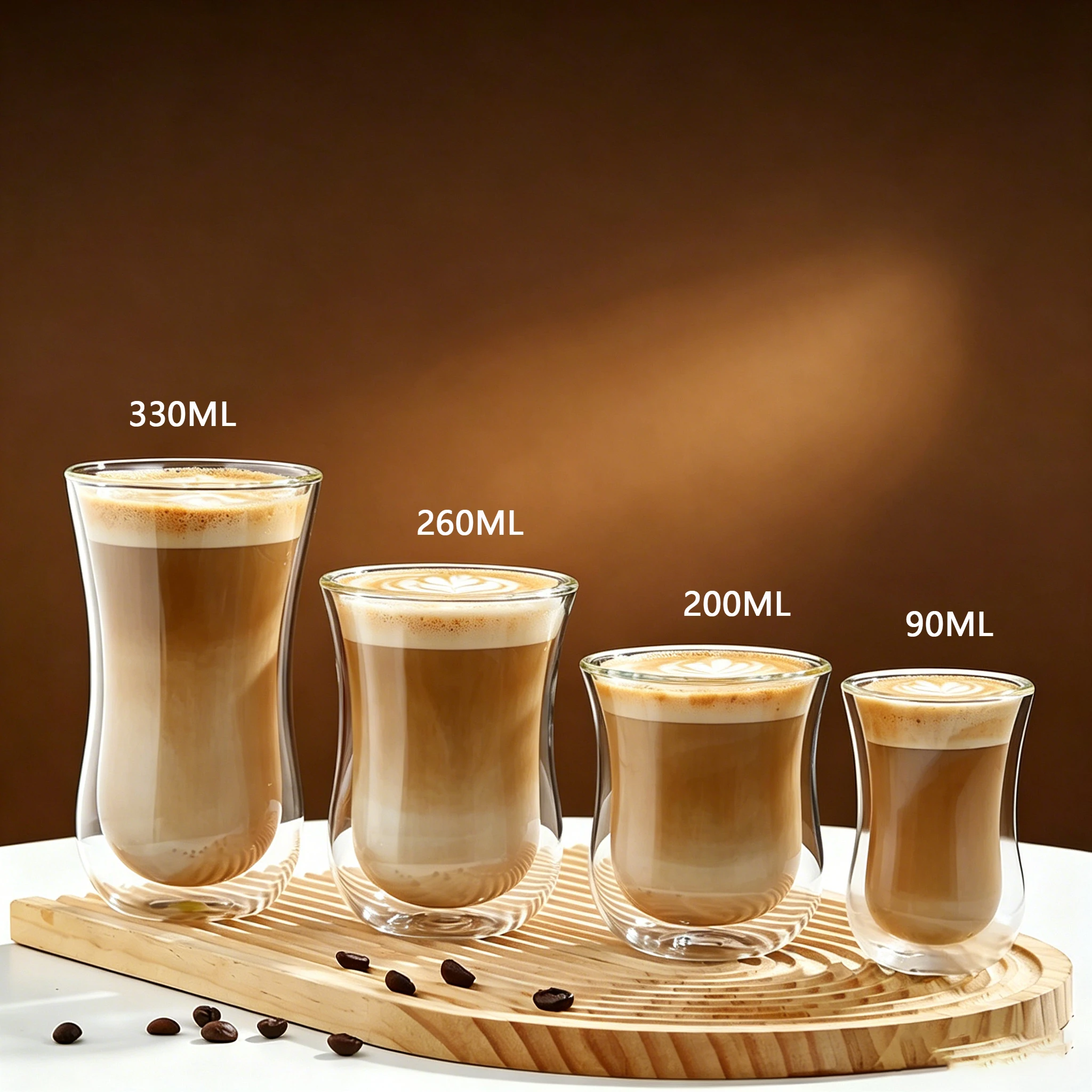 YWDL 2/4pcs Double Wall High Borosilicate Glass Coffee Cups Set Heat Resistant Espresso Latte Mug for Hot Cold Drinks 90-330ml
