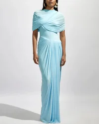 Customized Modern Crew Neck Jersey Short Sleeves Evening Dress Temperament Pleats Photo Color Robe de soirée Vestido De Festa
