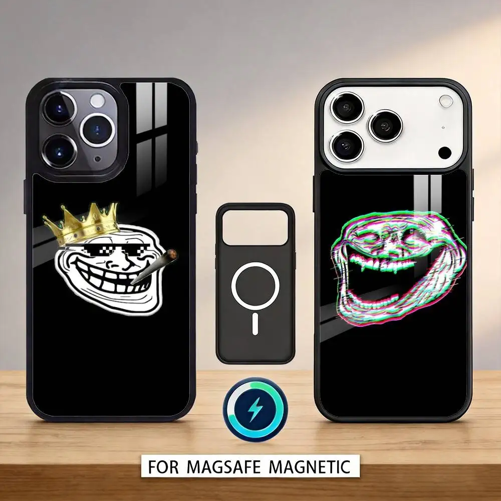 

Чехол для телефона с эмодзи T-Trollface для iPhone 17, 16, 15, 14, 13, 12, Pro, Max, совместимый с MagSafe для магнитной беспроводной зарядки