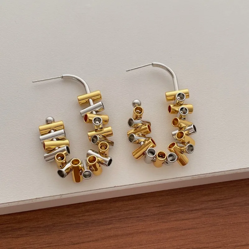 Minar Hip Hop Rock Double Color Metallic U Shape Hoop Earrings for Women 14K Real Gold Silver Plated Copper Every Day Jewelry