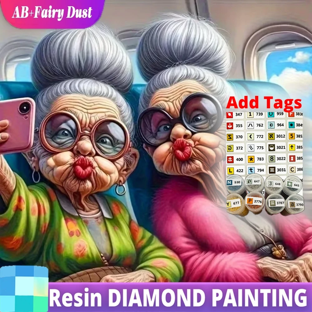 

AB Fairy Dust Resin New Arrival Portrait Diamond Painting Old Woman DIY Acrylic Craft Supplies Diamond Mosaic Grandmother Kits U