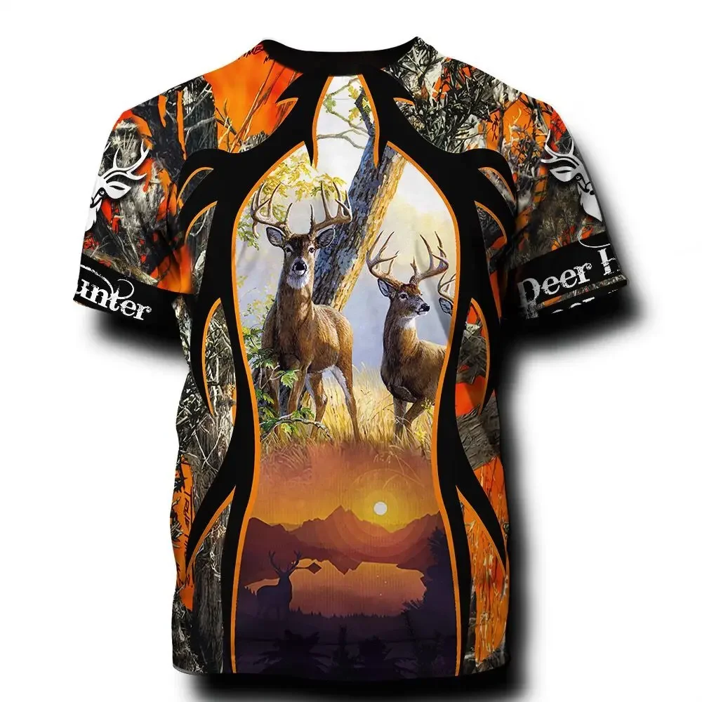 Summer Hunter 3D Printed T-shirt, Outdoor Sports Hunting, Deer Hunting, Short-sleeved T-shirt for Men, Teenagers' Clothes