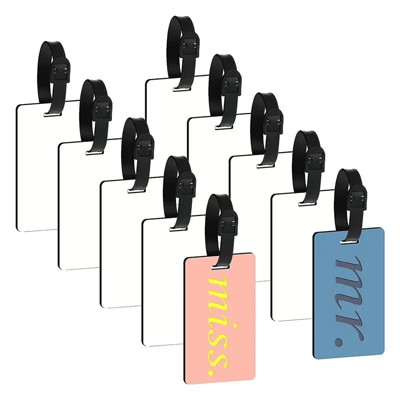 ABWZ-10PCS Luggage Tags Blank Travel Bag Baggage Tags With Strap Double Sided MDF Suitcase Label Tag