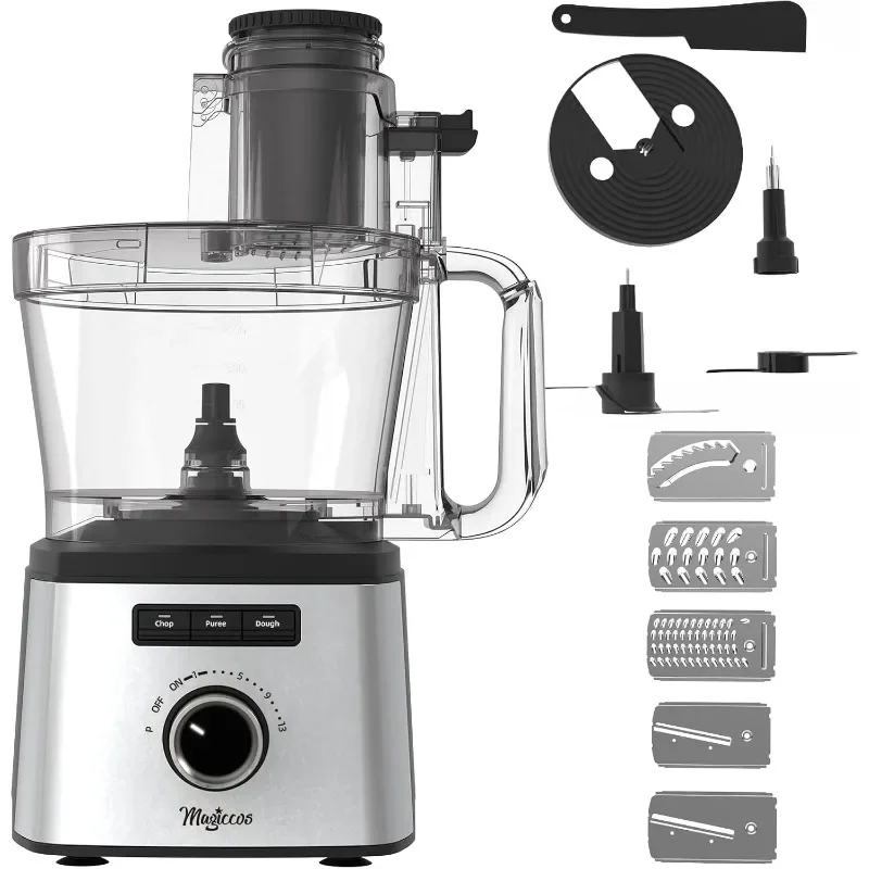 

Magiccos 14-Cup Lemon Slicer Food-Processor - Large Feed Chute, 13 Speeds & Pulse, 3 Programs，Cheese Shredding