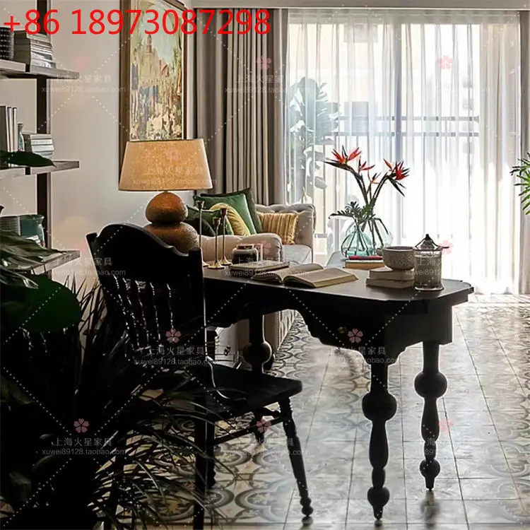 

French medieval special-shaped desk American retro simple solid wood writing desk home desk