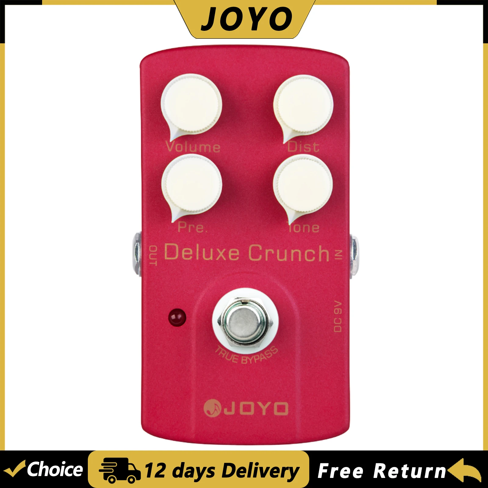

JOYO JF-39 DELUXE CRUNCH Guitar Distortion Effect Pedal British Tone Crunch Distortion Effect Guitar Pedal with 4 Adjust Knobs