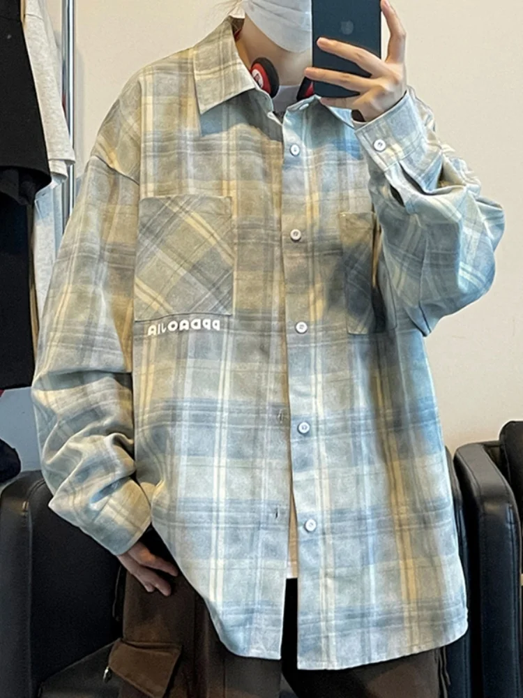 

Preppy Plaid Long Sve irt for Boys Spring Trendy Ins Cheered irt Men's High End Cool Sle Outerwear Casual Faion