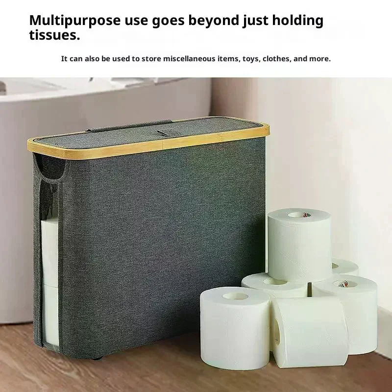 حامل ورق تواليت من الخيزران مع غطاء - منظم حمام قائم بذاته بمقبض، صندوق تخزين مناديل مغلق